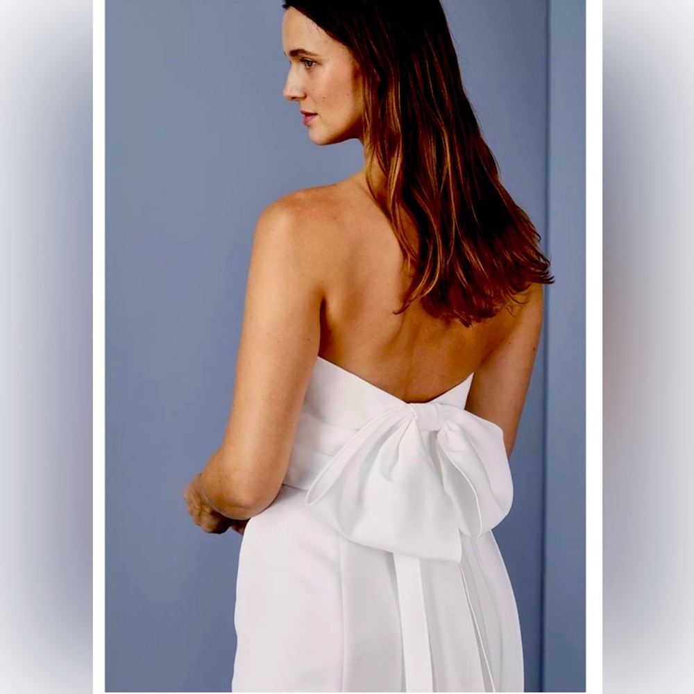 Amsale back bow little white dress